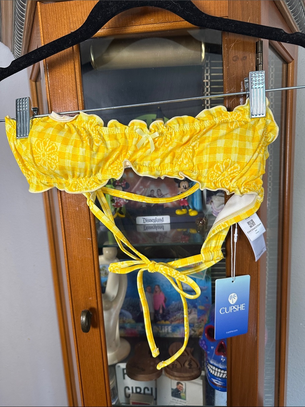 Cupshe Yellow Gingham Ruffle Bandeau Bikini Top